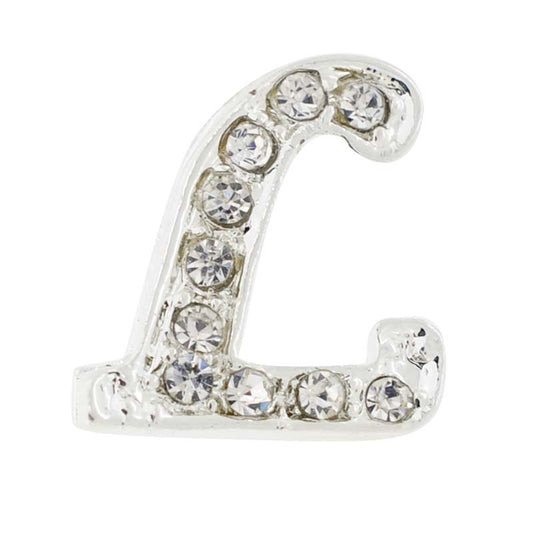 Chrome Letter L Crystal Lapel Pin