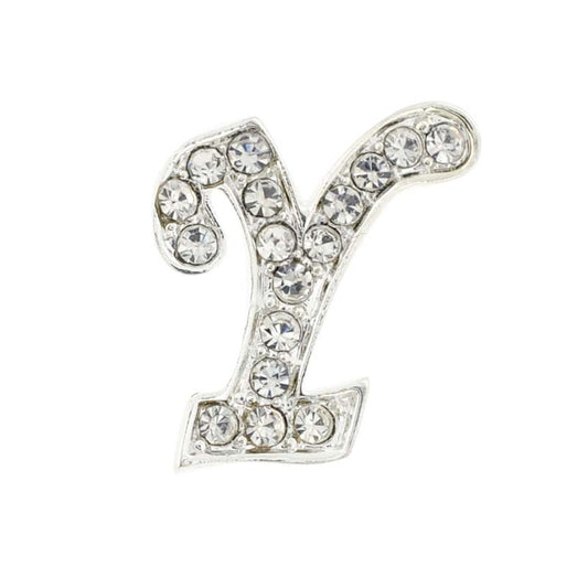 Chrome Letter Y Crystal  Lapel Pin