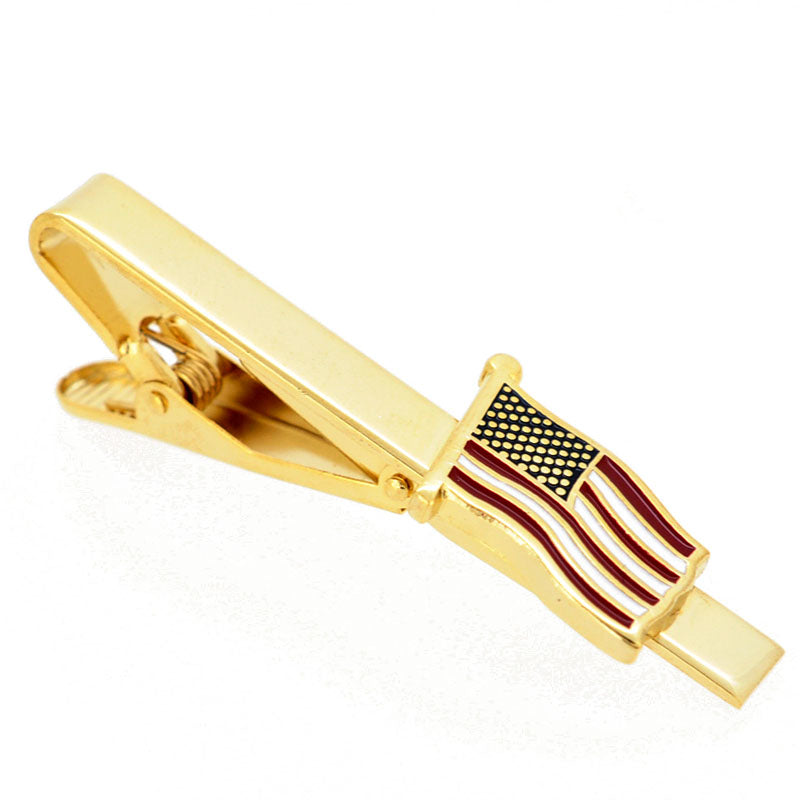 Gold Patriotic American Flag Tie Clip