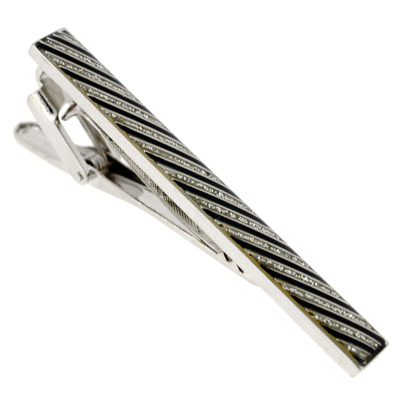 Black And White Sparkles Stripes Tie Clip