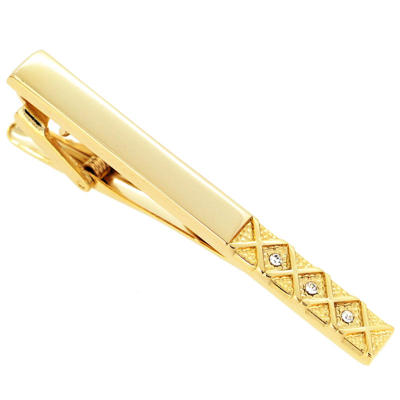 Golden Triple Crystal Tie Clip
