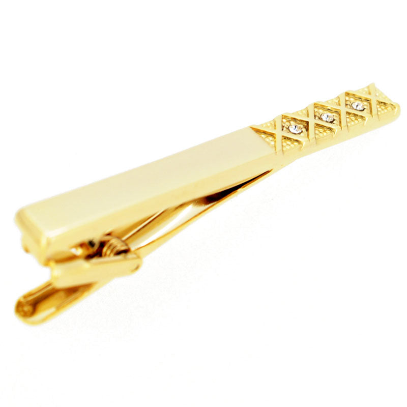 Golden Triple Crystal Tie Clip