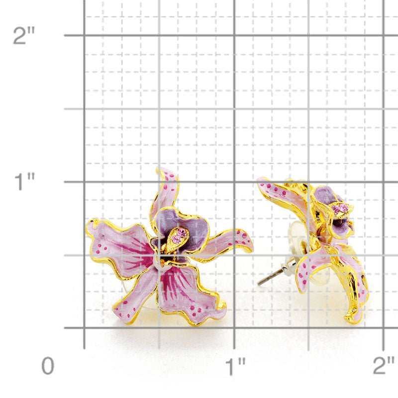 Pink Orchid Swarovski Crystal Flower Earrings