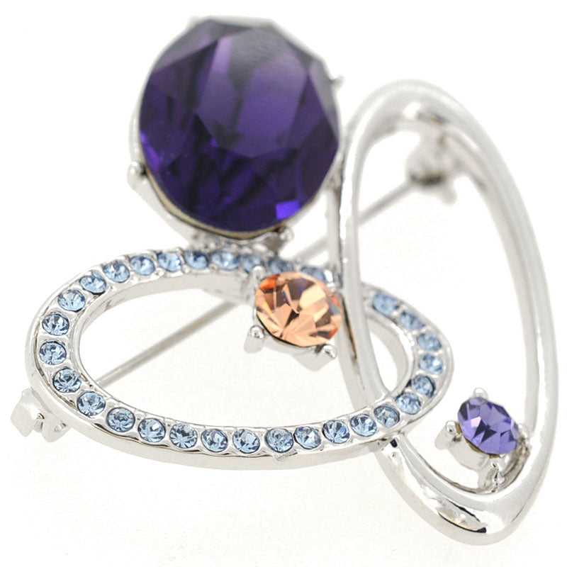 Purple Velvet Oval Swarovski Crystal Pin Brooch