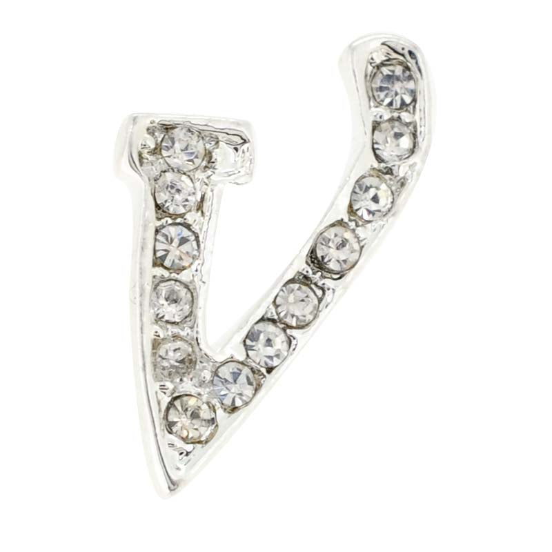 Chrome Letter V Crystal Lapel Pin