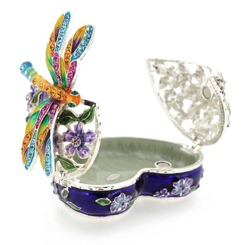 Dragonfly And Flower Heart Trinket Box With Swarovski Crystal