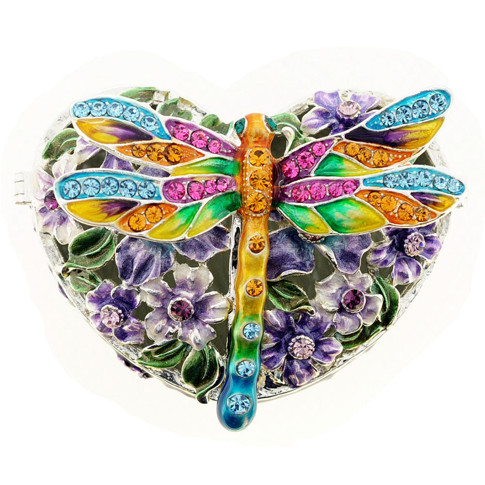 Dragonfly And Flower Heart Trinket Box With Swarovski Crystal