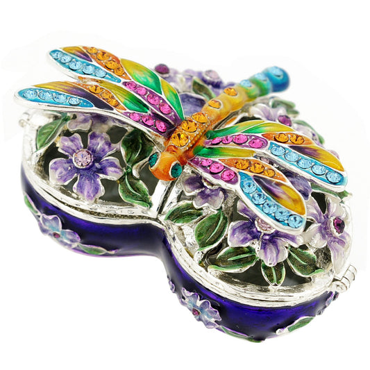 Dragonfly And Flower Heart Trinket Box With Swarovski Crystal