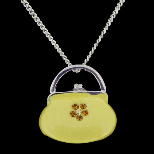 Swarovski Crystal Light Green Enamel Handbag Silver Pendant