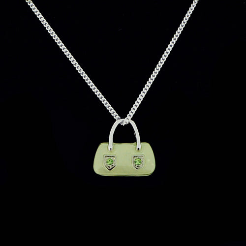 Swarovski Crystal Green Enamel Handbag Silver Pendant