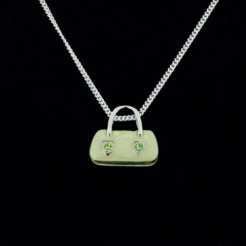 Swarovski Crystal Green Enamel Handbag Silver Pendant