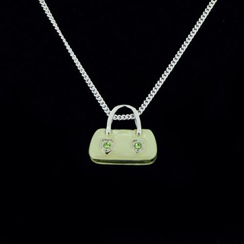Swarovski Crystal Light Green Enamel Handbag Silver Pendant