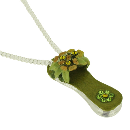 Swarovski Crystal Light Green Enamel Slipper Silver Pendant