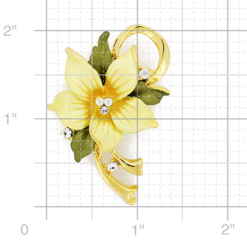 Yellow Poinsettia Swarovski Crystal Flower Pin Brooch And Earrings Gift Set