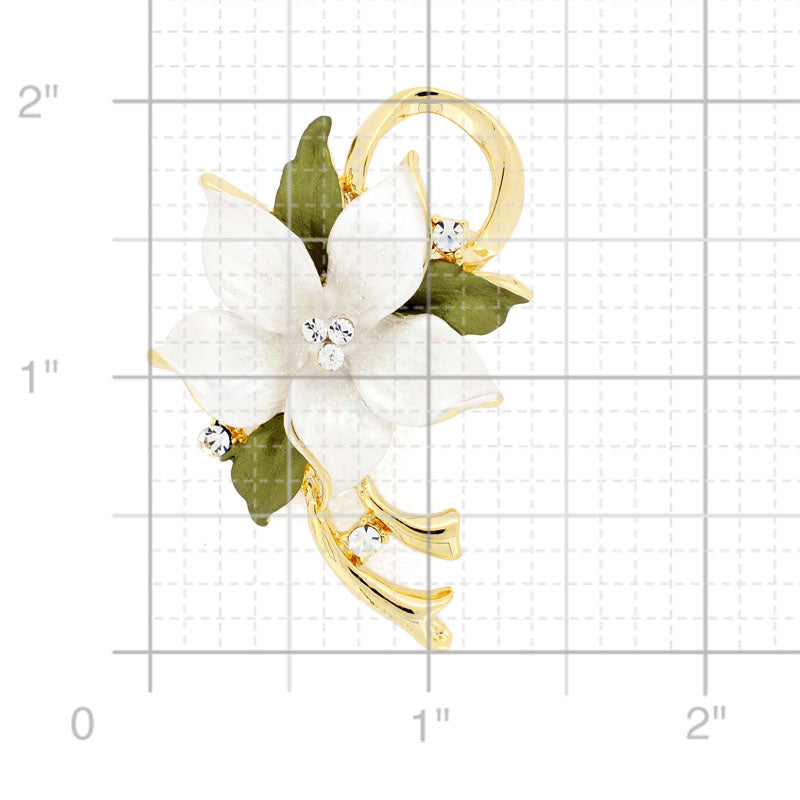 White Poinsettia Flower Swarovski Crystal Flower Pin Brooch And Earrings Gift Set