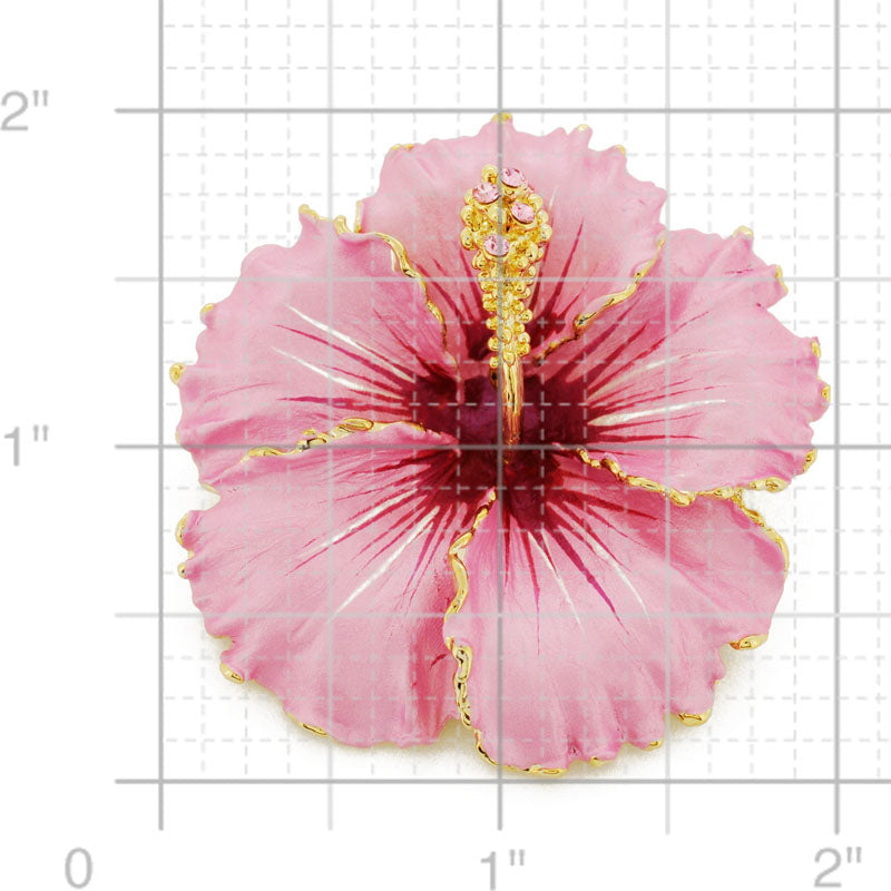 Pink  Hawaiian Hibiscus With Swarovski Crystal Flower Pin Brooch And Earrings Gift Set
