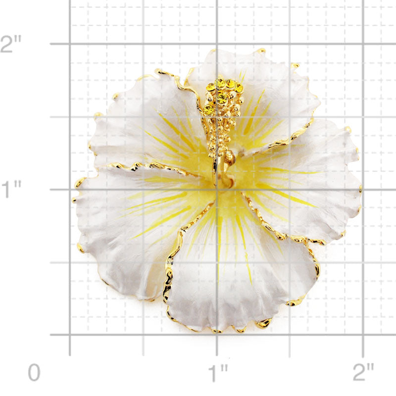 White Hawaiian Hibiscus Swarovski Crystal Flower Pin Brooch And Earrings Gift Set