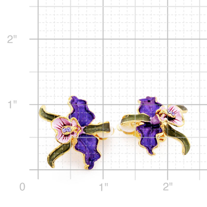 Purple Orchid Swarovski Crystal Flower Pin Brooch And Earrings Gift Set