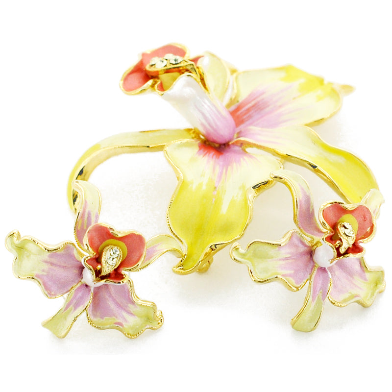 Jonquil Yellow Orchid Swarovski Crystal Flower Pin Brooch And Earrings Gift Set