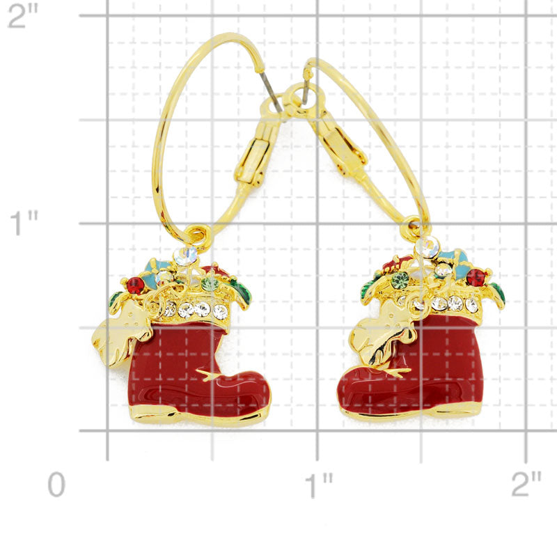 Christmas Stocking Swarovski Crystal Pin Brooch And Earrings Gift Set