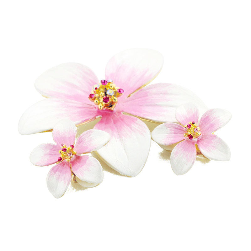 White Hawaiian Plumeria Flower Swarovski Crystal Earrings and Brooch pin Gift Set