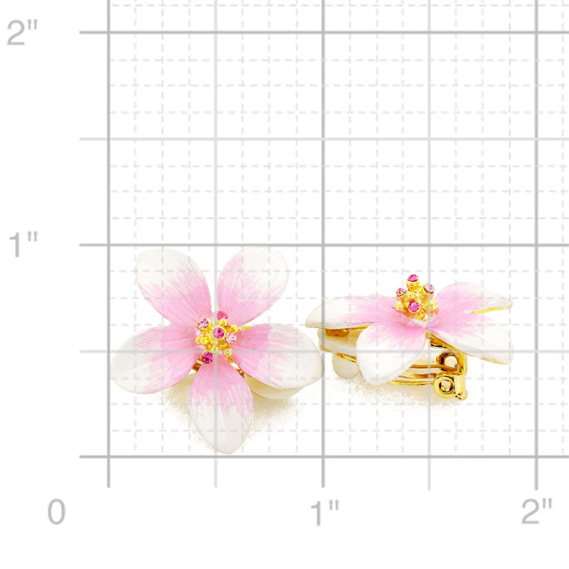 White Hawaiian Plumeria Flower Swarovski Crystal Earrings and Brooch pin Gift Set