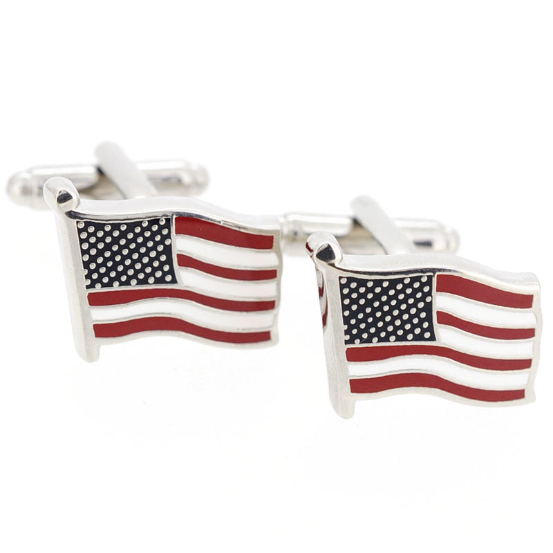 Silver Patriotic American Flag Mens Gift Set (Tie Clip + Cufflinks)