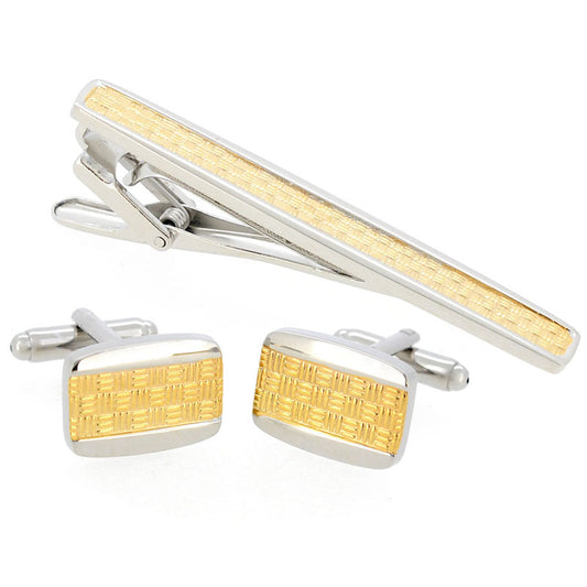 Two Tone Weave Cufflinks And Tie Clip Set