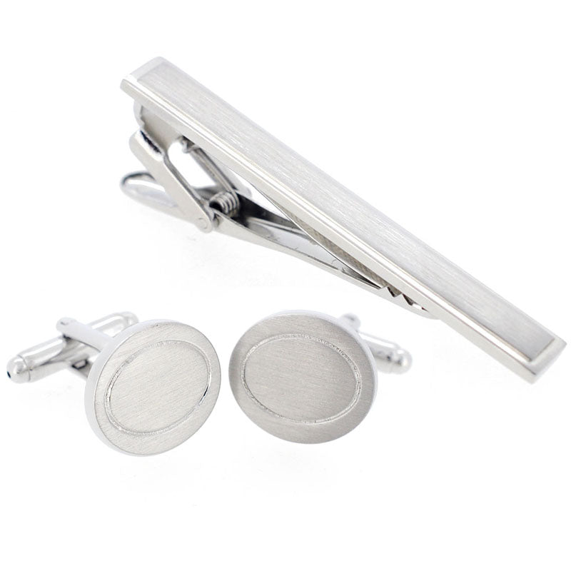 Silver Engravable Cufflinks And Tie Clip Set