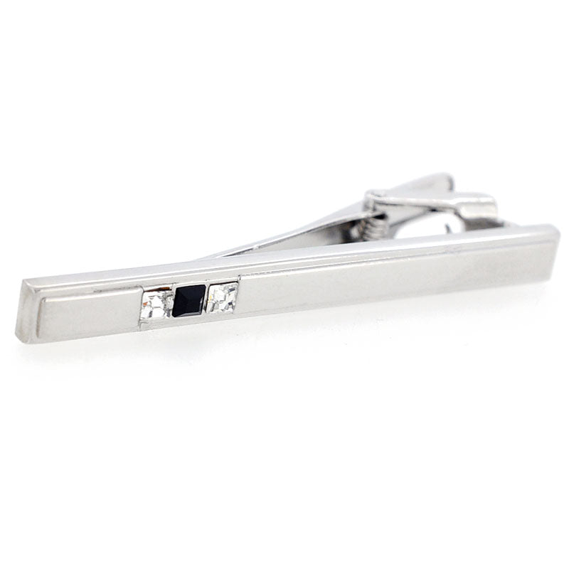 Jet Crystal Rectangle Cufflinks And Tie Clip Set