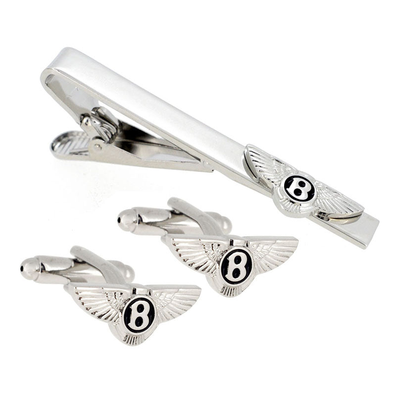 Silver Bentley Automotive Car Logo Cufflinks And Tie Clip Set
