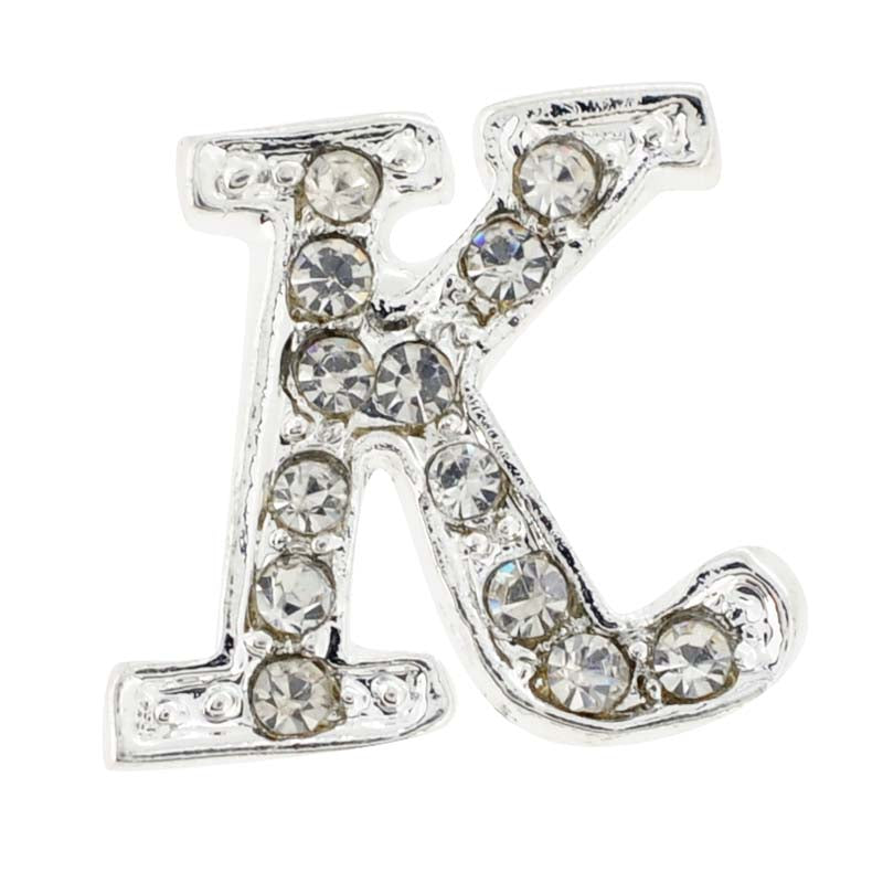 Chrome Letter K Crystal  Lapel Pin