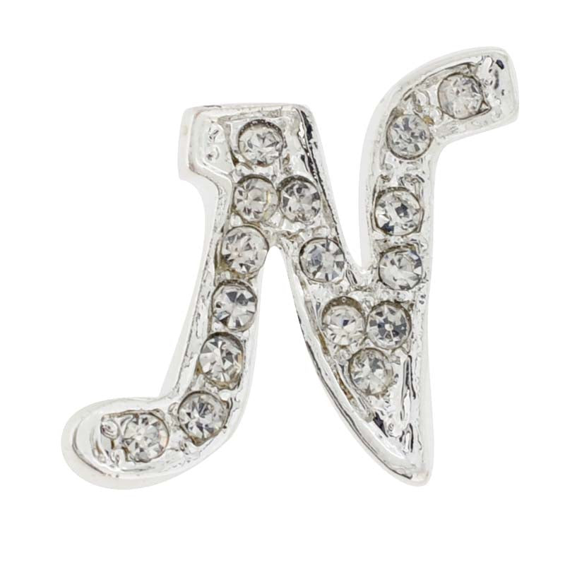 Chrome Letter N Crystal Lapel Pin