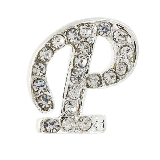 Chrome Letter P Crystal Lapel Pin