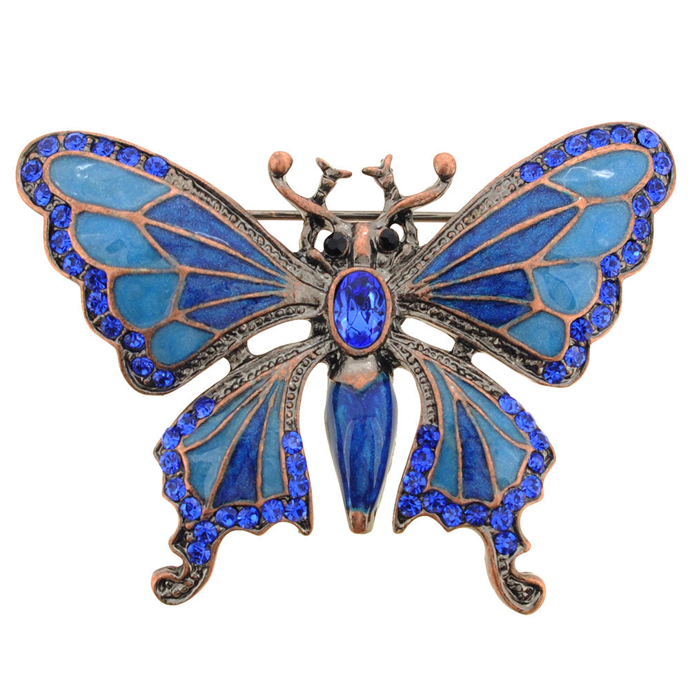 Vintage Style Sapphire Blue Butterfly Crystal Pin Brooch