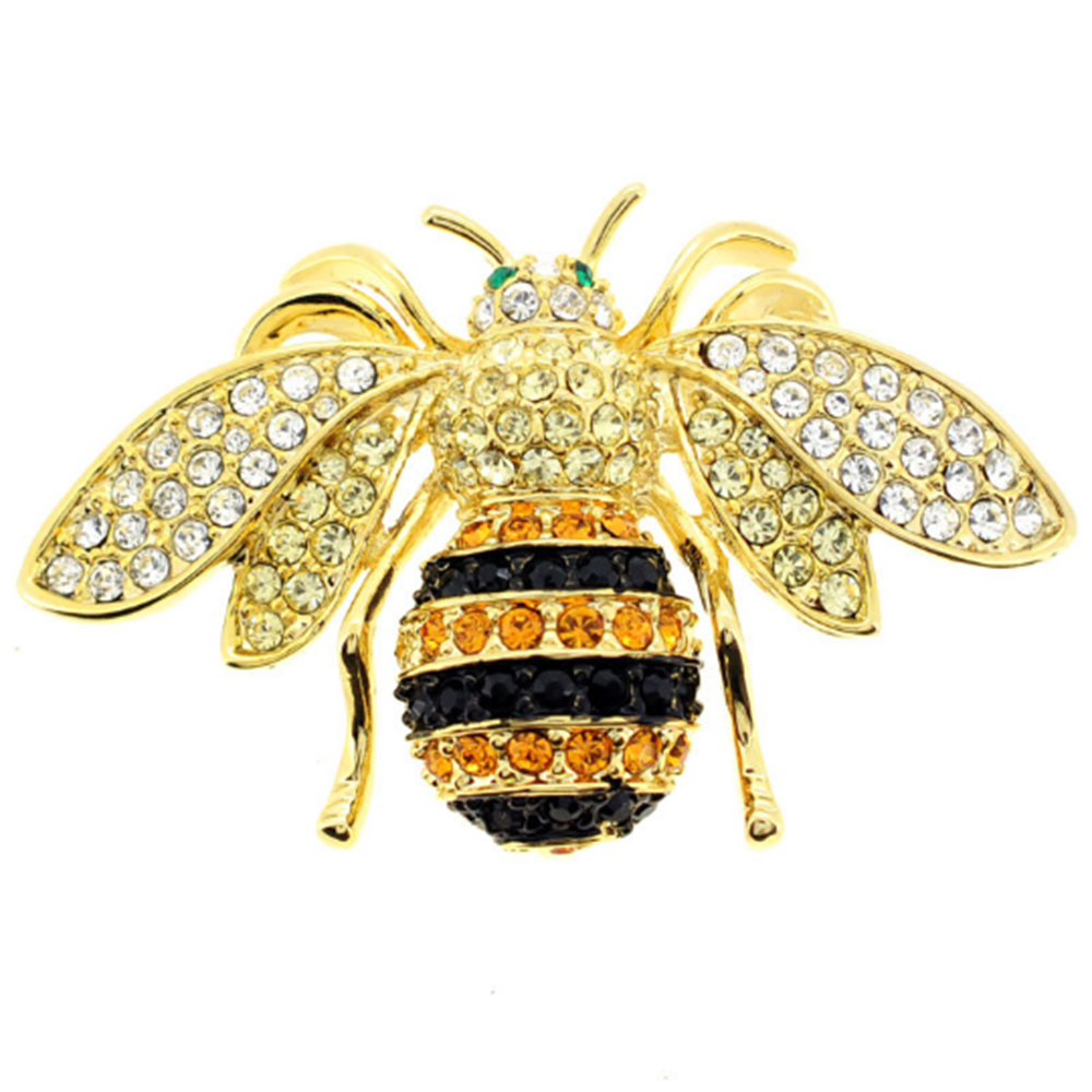 Golden Bee Crystal Pin Brooch