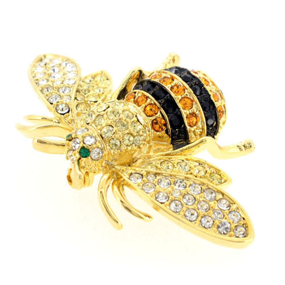 Golden Bee Crystal Pin Brooch