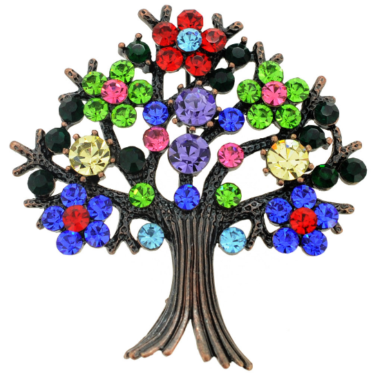 Multi-Color Tree-in-Full-Bloom Pin Brooch
