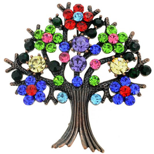 Multi-Color Tree-in-Full-Bloom Pin Brooch